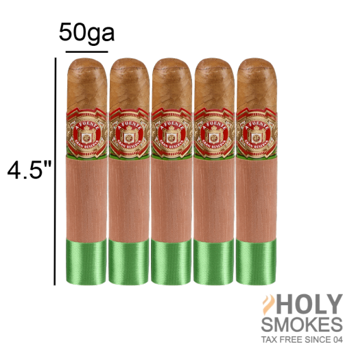 5 pack of Arturo Fuente Chateau Fuente natural cigars with a size chart