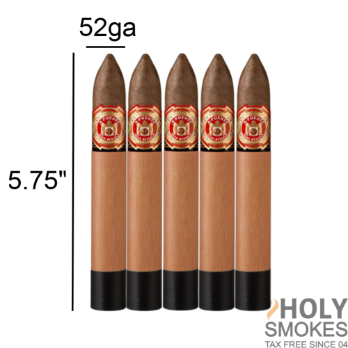 Arturo Fuente Cuban Belicoso Sun Grown 5 pack with size chart