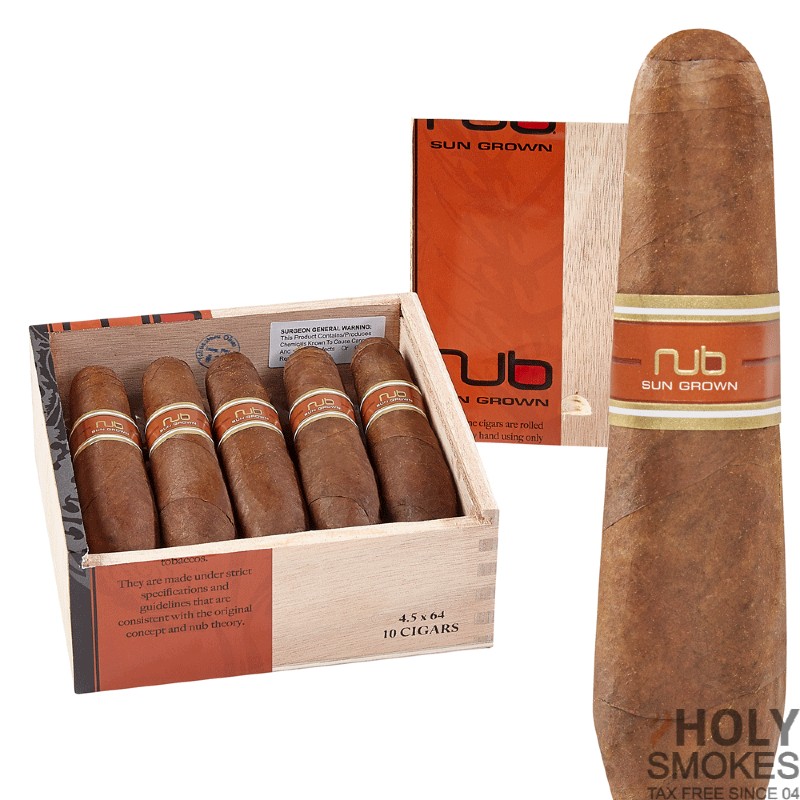 a box of Nub Sungrown cigars with a Single Cigar